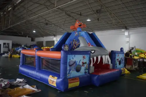 Shark Maze Trampoline with Slide for Exciting Challenges 213