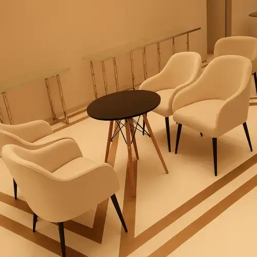 طاولة ضيافة دائرية خشبية فاخرة – تصميم أنيق مثالي للاستقبال، المناسبات، قاعات الاجتماعات والفعاليات