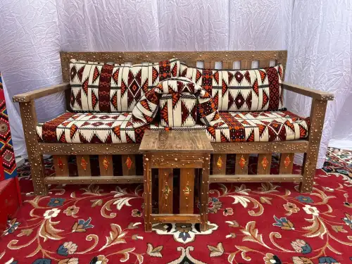 Wooden Arabic Majlis with a small wooden serving table
