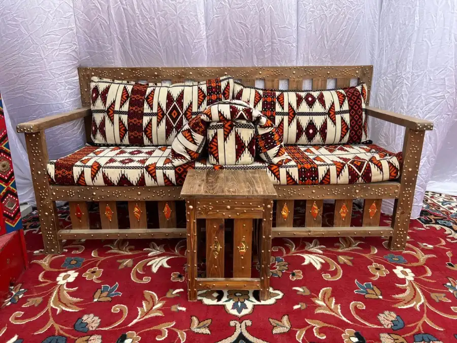 Wooden Arabic Majlis with a small wooden serving table
