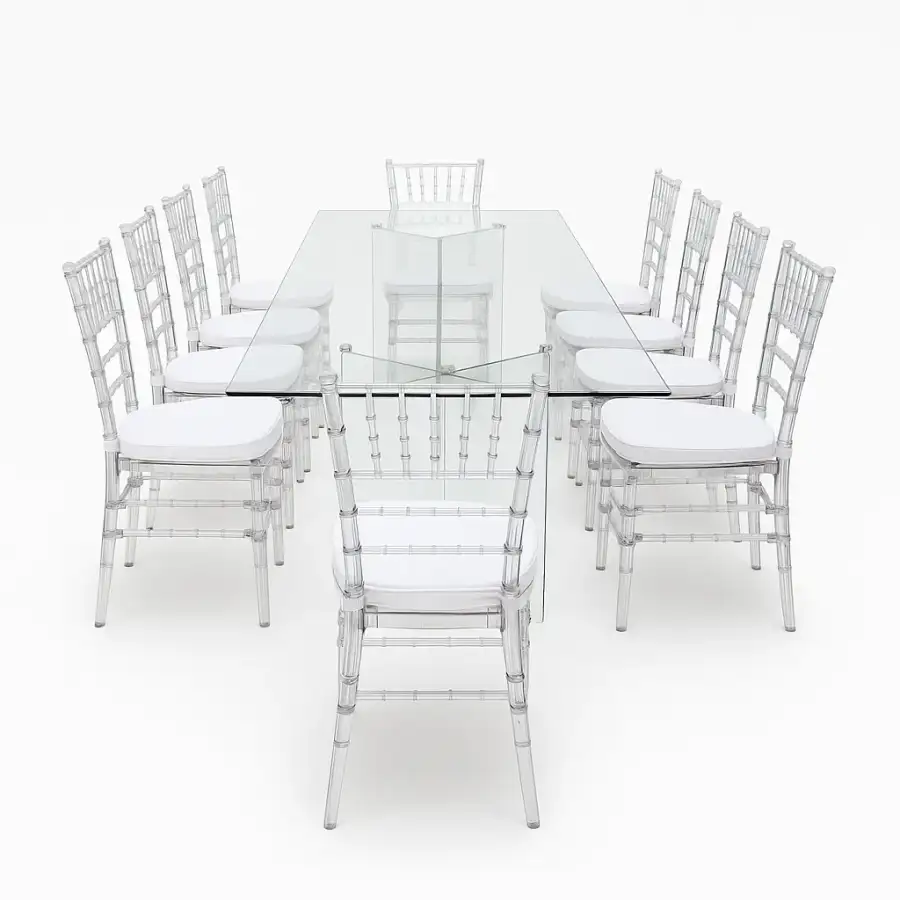 Glass Table with 10 Chairs